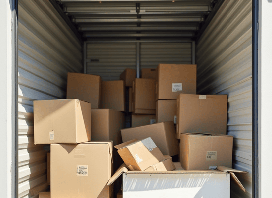 box de stockage à louer remplis de cartons à seignosse
