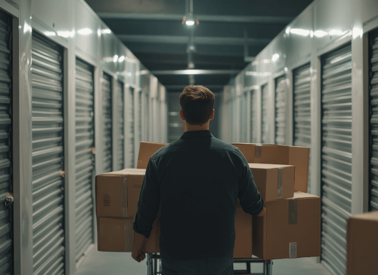 personne avec des cartons dans un centre de stockage à seignosse